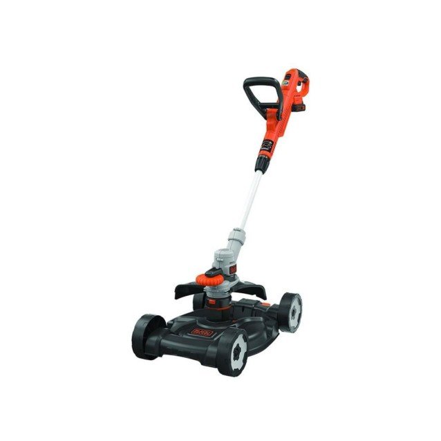 Trimmer cu acumulator 18V Black Decker STC1820CM-QW, 3 in 1 cu baza pe roti, diametru de taiere 28 cm, maner telescopic, 1 x acumulator 2 Ah si incarcator