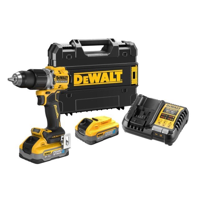 Masina de gaurit si insurubat cu acumulator 18V PowerStack Dewalt DCD805H2T-QW, motor fara perii, cuplu 90 Nm, 2 x acumulator 5.0 Ah, incarcator si valiza transport