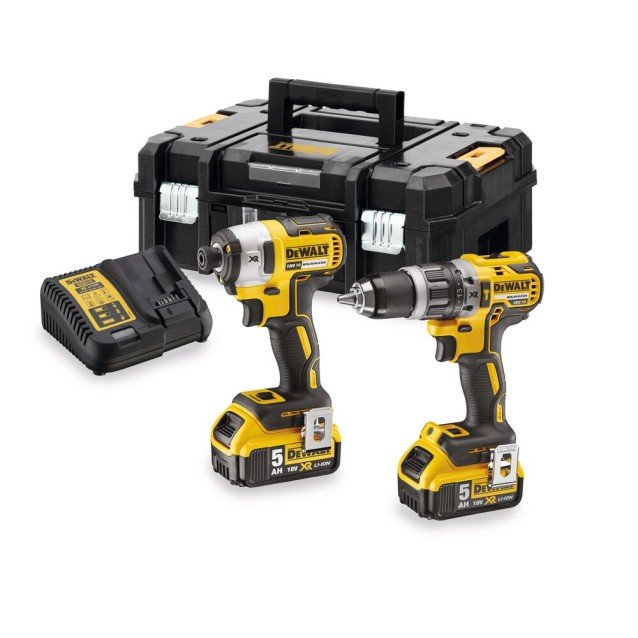 Set 2 scule profesionale pe acumulator DeWALT DCK266P2T, 18V XR, motor fara perii, masina de gaurit cu percutie DCD796, masina de insurubat cu impact DCF887, 2 x acumulator 5.0 Ah, incarcator rapid, cutie transport TSTAK Set 2 scule profesionale pe acumulator DeWALT DCK266P2T, 18V XR, motor fara perii, masina de gaurit cu percutie DCD796, masina de insurubat cu impact DCF887, 2 x acumulator 5.0 Ah, incarcator rapid, cutie transport TSTAK