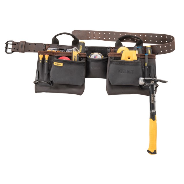 Centura din piele pentru scule Dewalt DWST50112-1, buzunare multiple, suport dublu pentru ciocane Centura din piele pentru scule Dewalt DWST50112-1, buzunare multiple, suport dublu pentru ciocane
