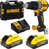 Masina de gaurit si insurubat cu acumulator 18V PowerStack Dewalt DCD805H2T-QW, motor fara perii, cuplu 90 Nm, 2 x acumulator 5.0 Ah, incarcator si valiza transport