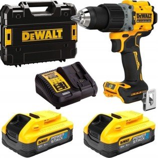 Masina de gaurit si insurubat cu acumulator 18V PowerStack Dewalt DCD805H2T-QW, motor fara perii, cuplu 90 Nm, 2 x acumulator 5.0 Ah, incarcator si valiza transport