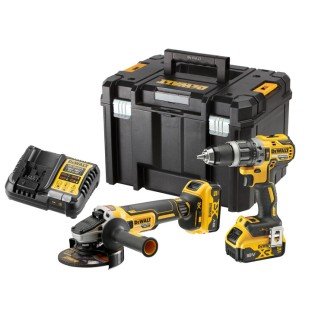 Set 2 scule profesionale pe acumulator 18V Dewalt DCK2080P2T-QW, motor fara perii, masina de gaurit cu percutie DCD796, polizor unghiular DCG405 , 2 x acumulator 5 Ah, incarcator rapid, cutie transport TSTAK