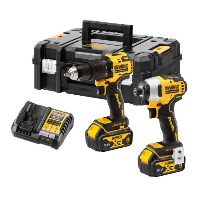 Set 2 scule profesionale pe acumulator DeWALT DCK2062M2T, 18V XR, motor fara perii, masina de gaurit cu percutie DCD709, masina de insurubat cu impact DCF809,  2x acumulator 4.0 Ah, incarcator rapid, cutie transport TSTAK II