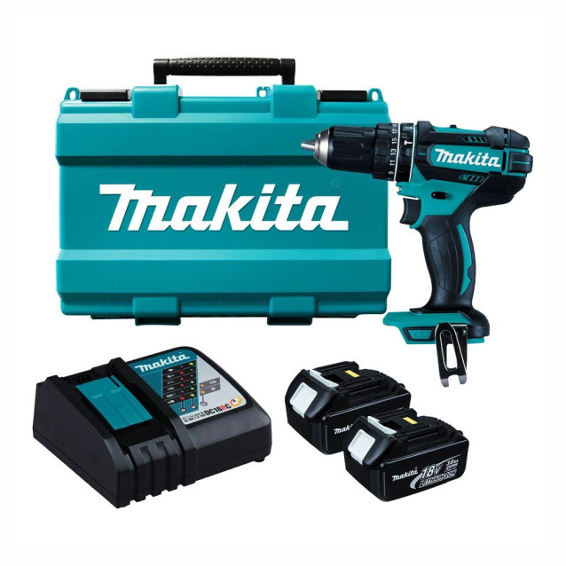 Masina de insurubat si gaurit cu percutie cu acumulator 18V Makita DHP482RFE, cuplu 62/36 Nm, 2 x acumulator 3.0 Ah, incarcator si valiza de transport