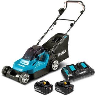 Masina de tuns gazonul Makita DLM480CT2 cu acumulator 18V 2 x 5.0 Ah, latime de taiere 48 cm, cos colector 62 litri