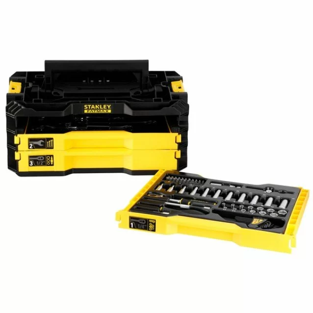 Kit 3 sertare 126 piese STANLEY FATMAX FMMT98107-1, 1/4 si 1/2 inch ...