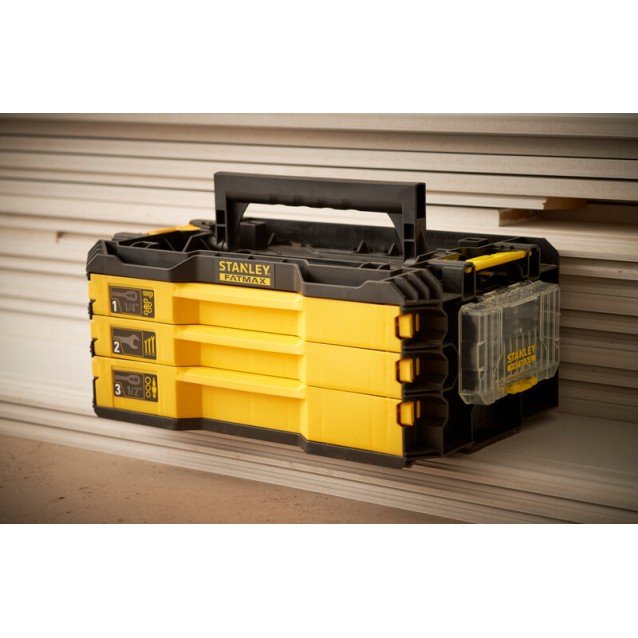Kit 3 sertare 126 piese STANLEY FATMAX FMMT98107-1, 1/4 si 1/2 inch, conectivitate PRO-STACK , clichet bi-material 120 dinti, tubulare lungi, chei fixe, design durabil, maner pliabil Kit 3 sertare 126 piese STANLEY FATMAX FMMT98107-1, 1/4 si 1/2 inch, conectivitate PRO-STACK , clichet bi-material 120 dinti, tubulare lungi, chei fixe, design durabil, maner pliabil