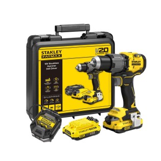Masina de gaurit si insurubat cu percutie cu acumulator 18V Stanley SFMCD726D2K-QW, motor fara perii, mandrina metalica, iluminare LED, 80nM, 2 x acumulator 2.0 Ah, incarcator si valiza transport