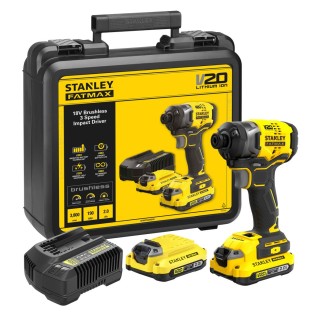 Masina de insurubat cu impact Stanley FATMAX V20 SFMCF820D2K-QW, 190 Nm, 2 x acumulatori 2.0 Ah, incarcator, valiza transport