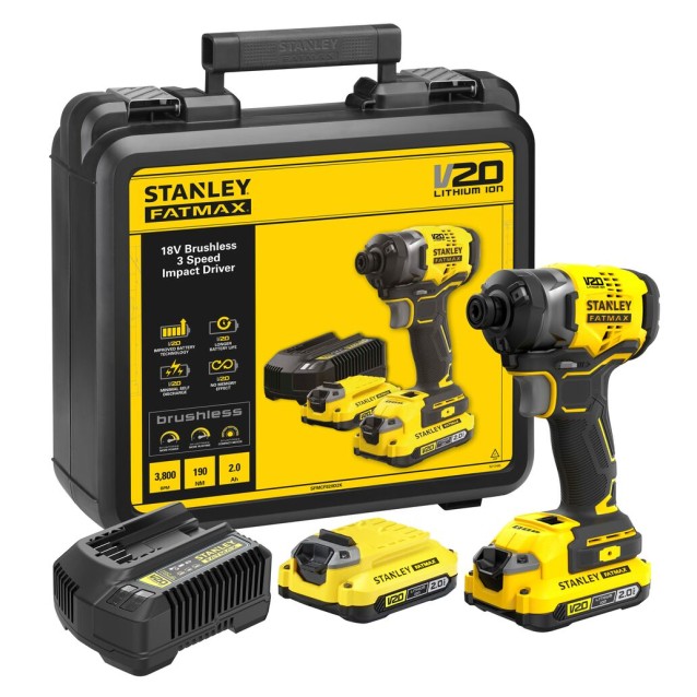 Masina de insurubat cu impact Stanley FATMAX V20 SFMCF820D2K-QW, 190 Nm, 2 x acumulatori 2.0 Ah, incarcator, valiza transport Masina de insurubat cu impact Stanley FATMAX V20 SFMCF820D2K-QW, 190 Nm, 2 x acumulatori 2.0 Ah, incarcator, valiza transport