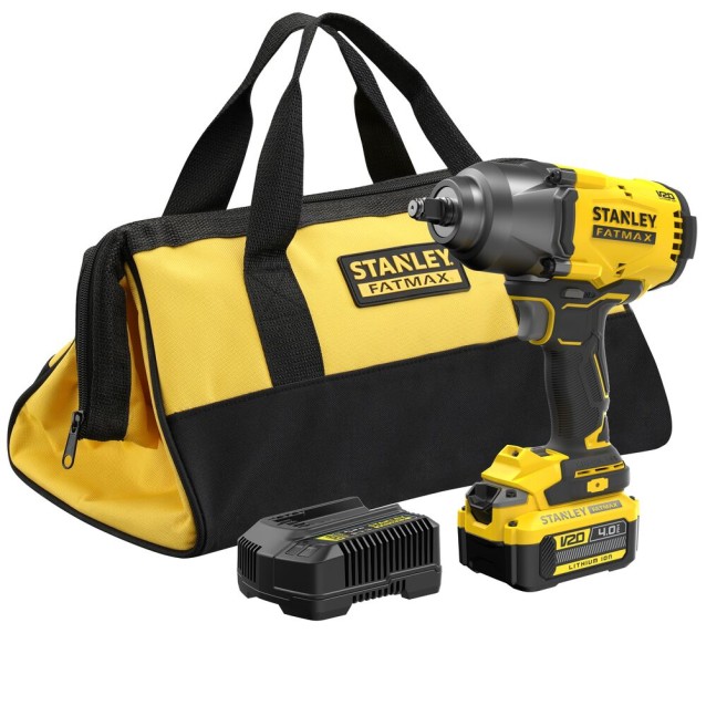 Masina de insurubat cu impact Stanley Fatmax SFMCF940M1-QW 950Nm, patrat 1/2", cu acumulator 18V 4.0Ah, incarcator, geanta textila