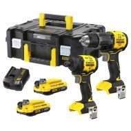 Set 2 scule cu acumulator 18V Stanley FatMax SFMCK201D2T-QW masina de gaurit cu percutie, masina de insurubat cu impact, motor fara perii, 2 x acumulator 2.0 Ah + valiza transport