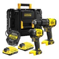 Set 2 scule Stanley FatMax SFMCK461D2T-QW masina de gaurit cu percutie, masina de insurubat cu impact, motor fara perii, 2 x 2 ah + valiza transport