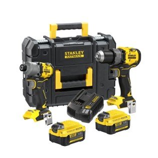 Set 2 scule cu acumulator 18V Stanley FatMax SFMCK211M2T-QW masina de gaurit cu percutie, masina de insurubat cu impact, motor fara perii, 2 x acumulator 4.0 Ah + valiza transport