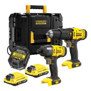 Set 2 scule cu acumulator 18V Stanley FatMax SFMCK465D2T-QW masina de gaurit cu percutie, masina de insurubat cu impact, 2 x acumulator 2.0 Ah + valiza transport