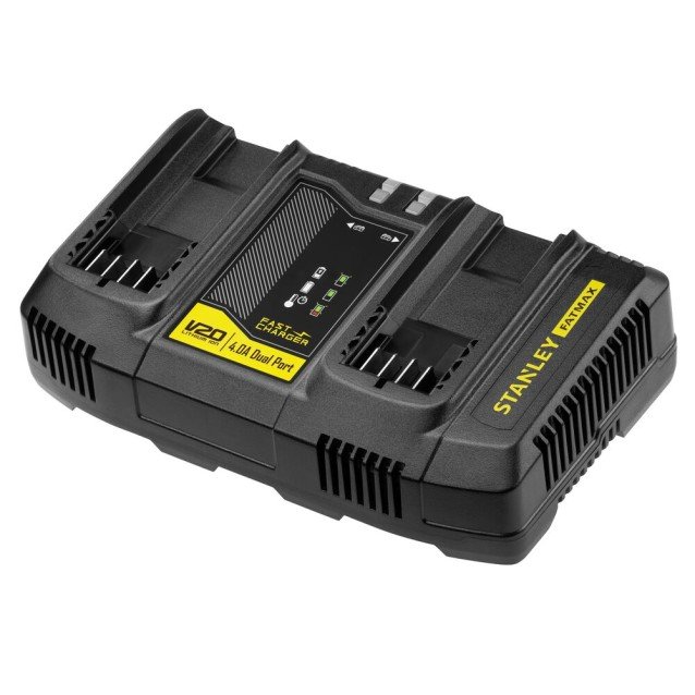 Incarcator rapid cu port dublu pentru acumulatori 18V Stanley Fatmax V20 SFMCB24-QW, curent incarcare 4 A Incarcator rapid cu port dublu pentru acumulatori 18V Stanley Fatmax V20 SFMCB24-QW, curent incarcare 4 A