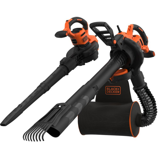 Suflanta si aspirator cu tocator pentru frunze cu grebla 3-in-1 Black & Decker BEBLV301, putere 3000 W, sac de colectare 70 L, putere aspirare max. 15 mc/min, viteza maxima suflare 404 km/h, raport maruntire 16:1