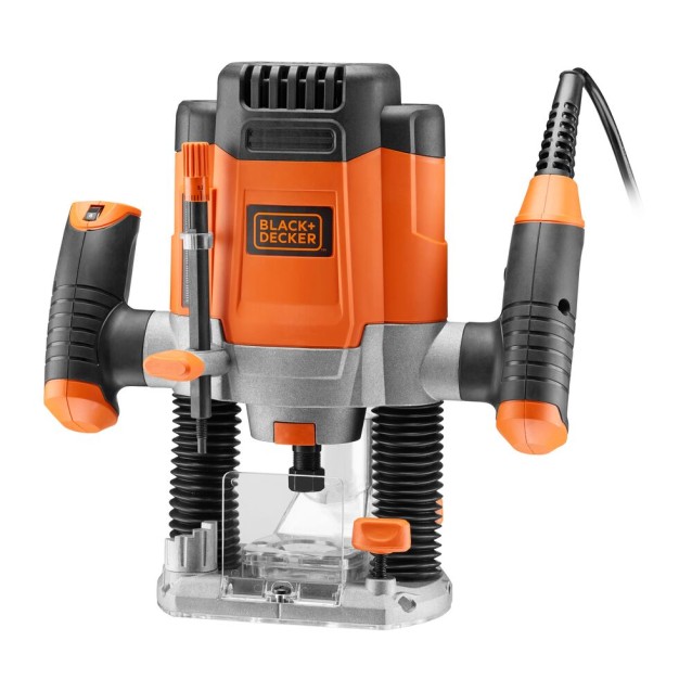 Masina de frezat Black & Decker KW1200E-QS, 1200 W, 230 V, 6/6.35/8 mm pensete de prindere, 0-55 mm adancime cursa