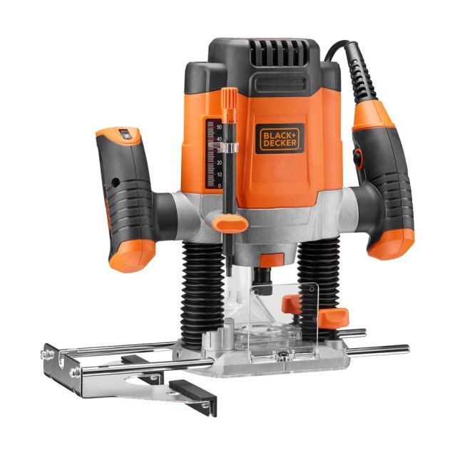 Masina de frezat Black & Decker KW1200E-QS, 1200 W, 230 V, 6/6.35/8 mm pensete de prindere, 0-55 mm adancime cursa