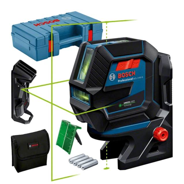 Nivela laser cu linii si puncte Bosch GCL 2-50 G plus RM 10, clema, valiza