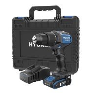 Masina de gaurit si insurubat cu percutie Hyundai HD20X-60TT, motor fara perii, 2 trepte de viteza, cuplu 60 Nm, mandrina metalica de 13 mm, 1 acumulator x 2 Ah, incarcator si valiza transport