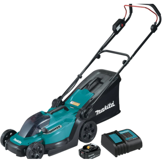 Masina de tuns gazonul Makita DLM330SM cu acumulator 18V 1 x 4 Ah, latime de taiere 33 cm, cos colector 30l