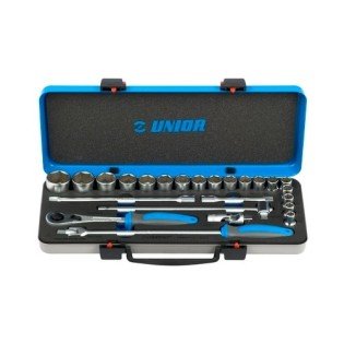UNIOR Trusa capete chei tubulare cu antrenor de 1/2" 10 - 32 24 piese in cutie metalica - 190BI6P24  UNIOR Trusa capete chei tubulare cu antrenor de 1/2" 10 - 32 24 piese in cutie metalica - 190BI6P24