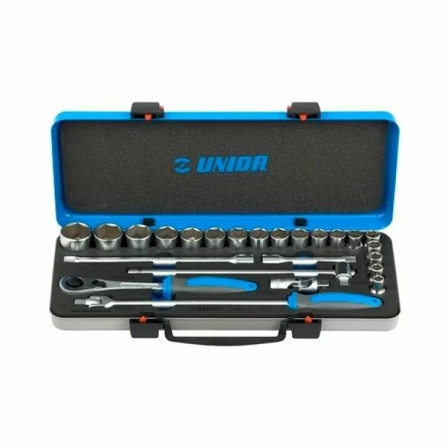 UNIOR Trusa capete chei tubulare cu antrenor de 1/2 10 - 32 24 piese in cutie metalica - 190BI6P24