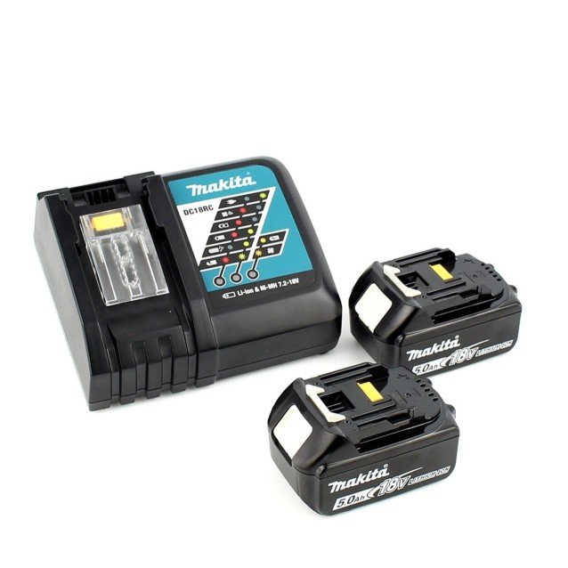 Set 2 acumulatori Makita 18V 5.0Ah si incarcator rapid DC18RC