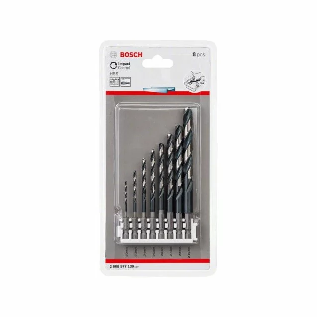 Set de 8 burghie HSS cu antrenare hex 1/4 Bosch Impact Control